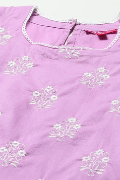Purple Schiffli Cotton Kurta With Cropped Palazzo image number 1