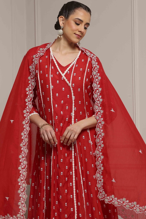 Mehndi Green Chanderi Embroidered Kalidar Suit Set image number 6