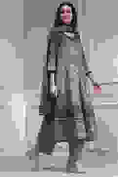 Mud Brown Cotton Printed Anarkali Suit Set image number 5