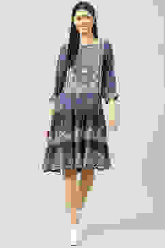 Blue Cotton Flared Fusion Dress image number 0