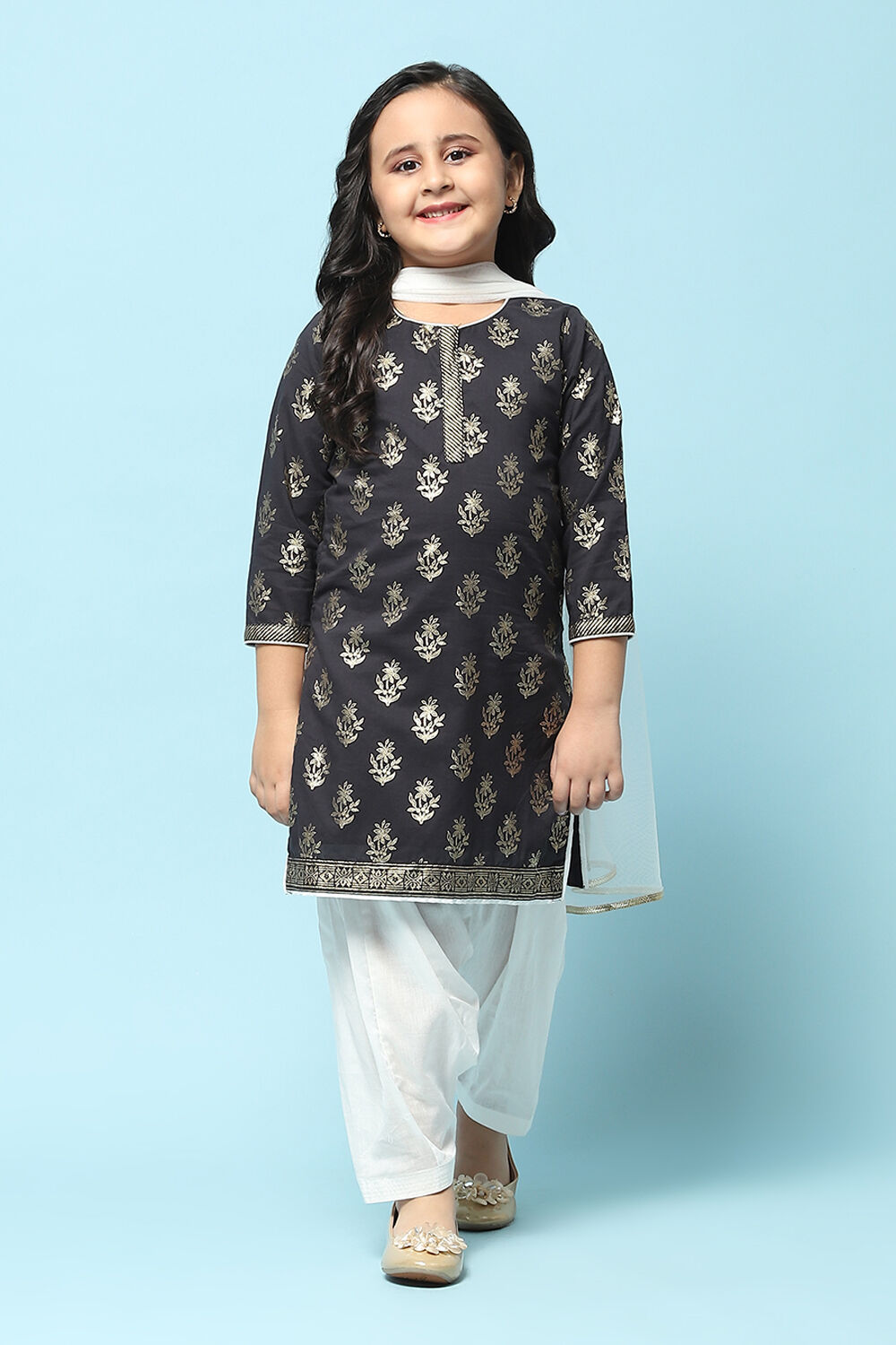 Turquoise Cotton Straight Printed Kurta Patiala Salwar Suit Set image number 7