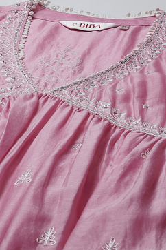 Light Mauve Cotton Blend Straight Kurta Palazzo Suit Set image number 2