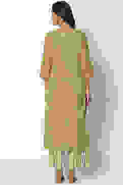 Olive Green Viscose Straight Kurta Palazzo Suit Set image number 4