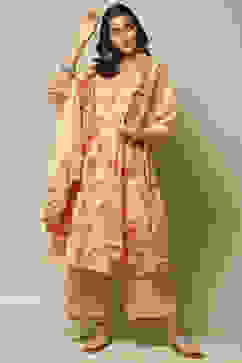 Peach Cotton A-Line Kurta Palazzo Suit Set image number 0