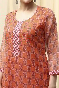 Coral Cotton Hand Block Print Unstitched Suit Set image number 2