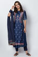 Indigo Cotton Straight Printed Kurta image number 4