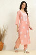 Peach Chanderi Machine Embroidered Unstitched Suit Set image number 6