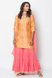 Orange Poly Cotton Straight Suit Set image number 0