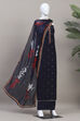 Navy Blue Cotton Unstitched Suit Set image number 4