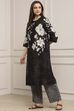 Black Cotton Floral Printed Straight Kurta Set image number 3