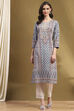 Blue Cotton Printed Straight Kurta image number 5