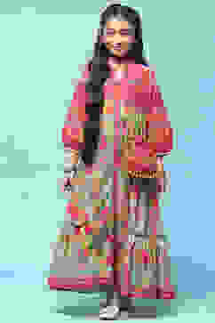 Green Cotton Tiered Dress Printed Dress image number 6