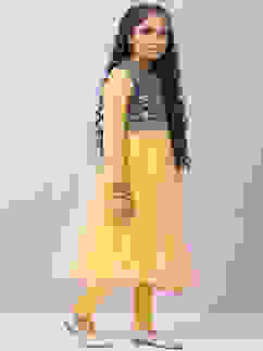 Mustard Yellow Art Silk Anarkali with Jacket Kurta Churidar Suit Set image number 8