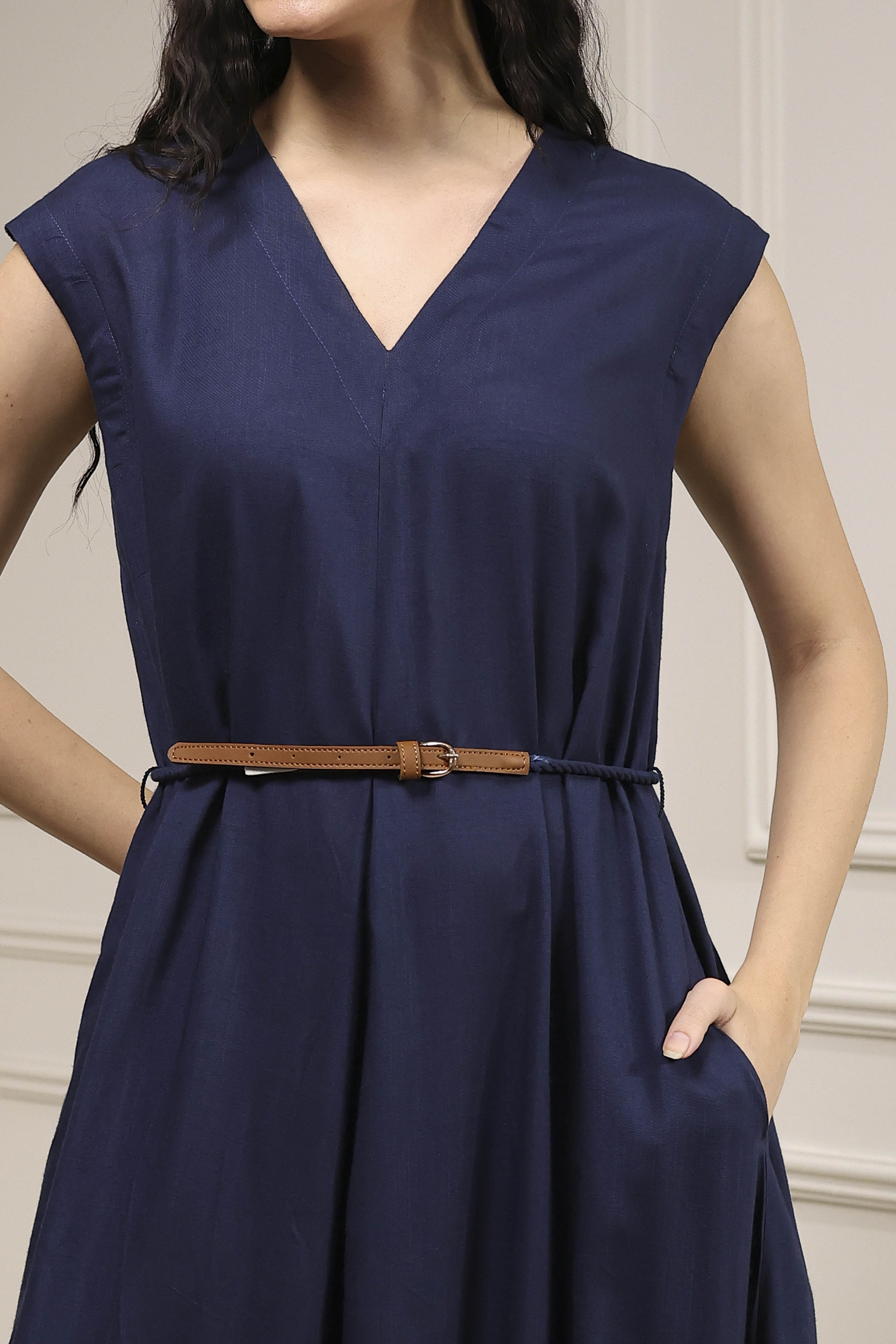 Navy Blue Viscose Rayon Asymmetric Dyed Jumpsuit image number 1