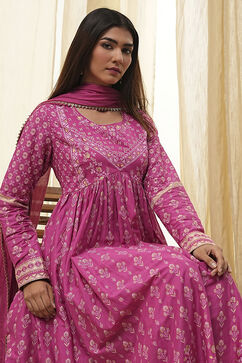 Onion Pink Cotton Printed Anarkali Suit Set image number 0