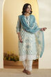 Sea Green Printed Poly Linen Floral Kurta Set image number 6