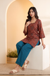 Teal Textured Straight Cotton Palazzo image number 0