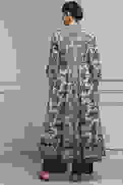 Beige and Green Cotton Printed Anarkali Suit Set image number 4