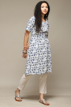 Indigo Rayon Straight Printed Kurta image number 4