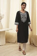 Black Pure Cotton Embroidered Straight Kurta image number 5