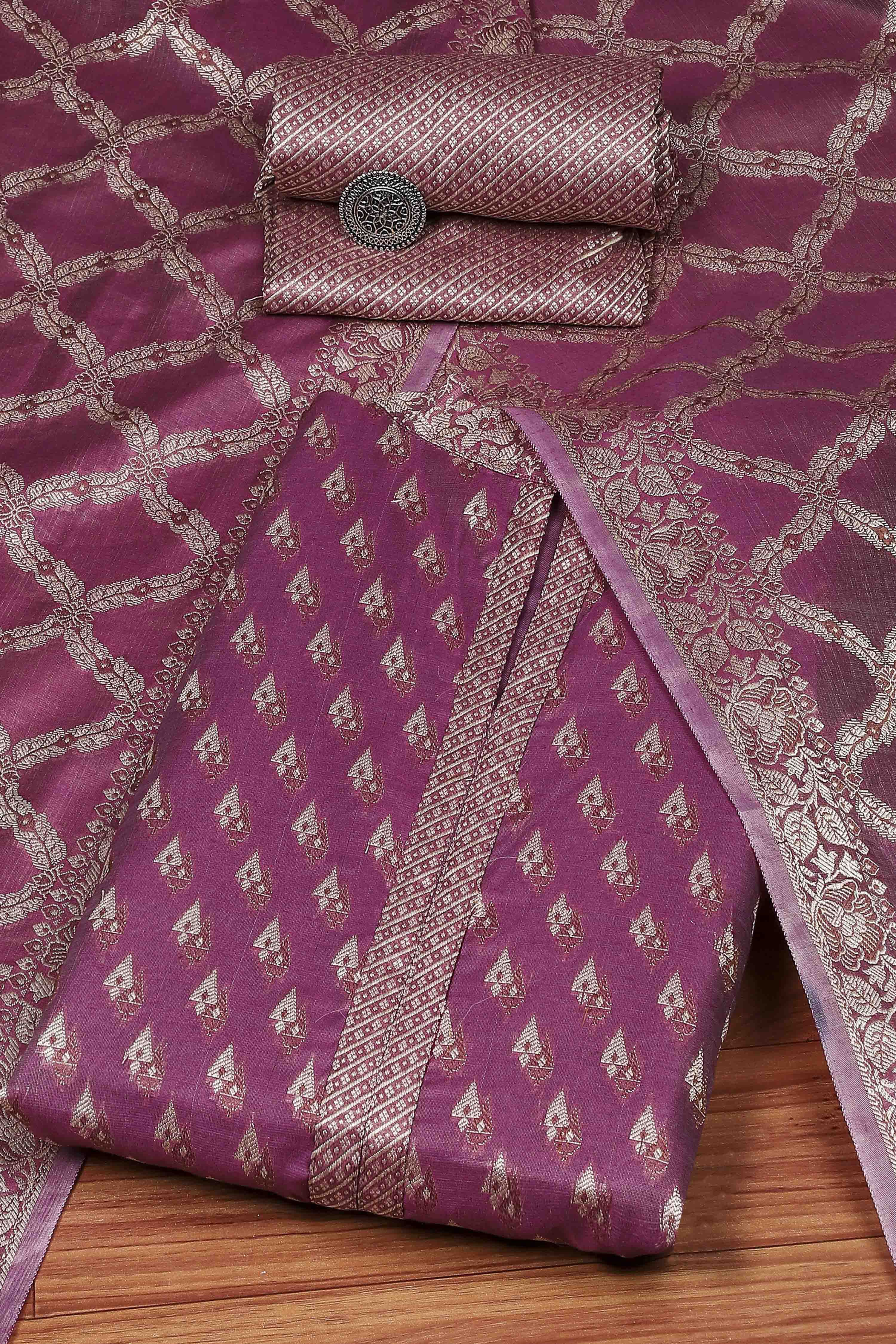 Mustard Chanderi Blend Brocade Unstitched Suit Set image number 0