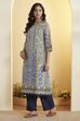 Blue Cotton Straight Kurta image number 2
