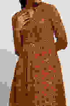 Mustard and Maroon Georgette Printed A-Line Kurta image number 1