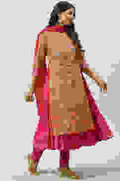 Fuschia Cotton Layered Kurta Churidar Suit Set image number 7