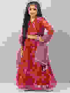 Red Art Silk Lehenga Set image number 5
