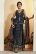 Blue Viscose Silk Floral Printed Peplum Lehenga Set