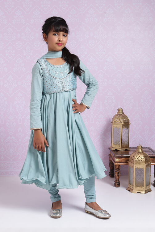 Sea Blue Poly Viscose Anarkali Suit image number 4