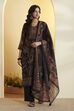 Black Paisley Printed Poly Linen Kurta Set image number 6