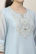 Blue Silk Chanderi Yoke Embroidered Kalidar Suit Set image number 1