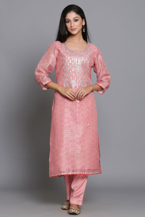Pink Unstitched dress material Suit Set image number 3