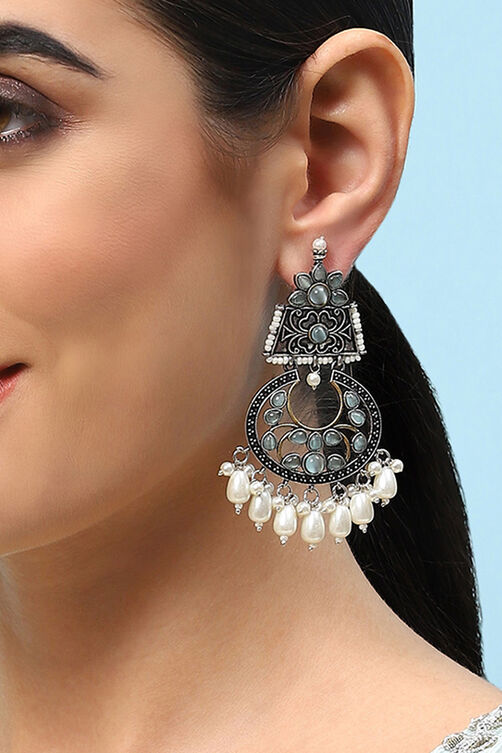 Oxidised Mint Brass Earrings image number 1