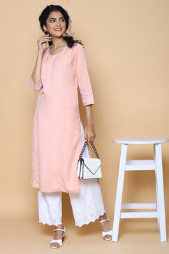 Peach Blue Cotton Linen Kurta image number 4