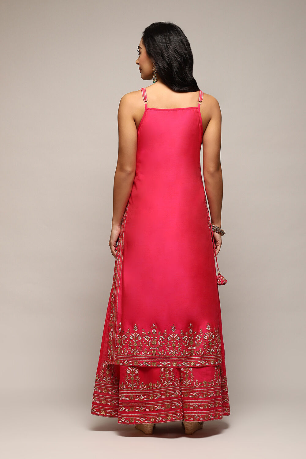 Fuchsia Poly Cotton Straight Kurta Sharara Suit Set image number 4