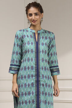Blue Cotton Modal Digital Print Unstitched Suit Set image number 2