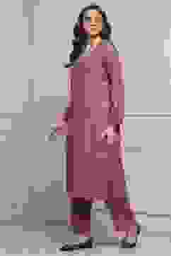 Pink Polyester Straight Printed Kurta Pants Set image number 3