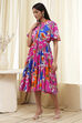 Pink Cotton Printed Flared Dress image number 2