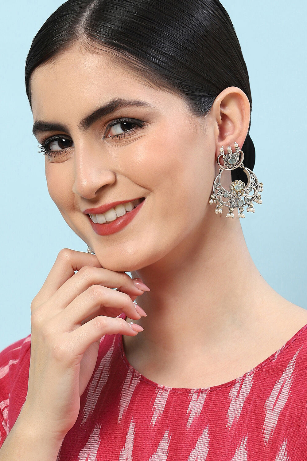 Oxidised Mint Brass Earrings image number 3