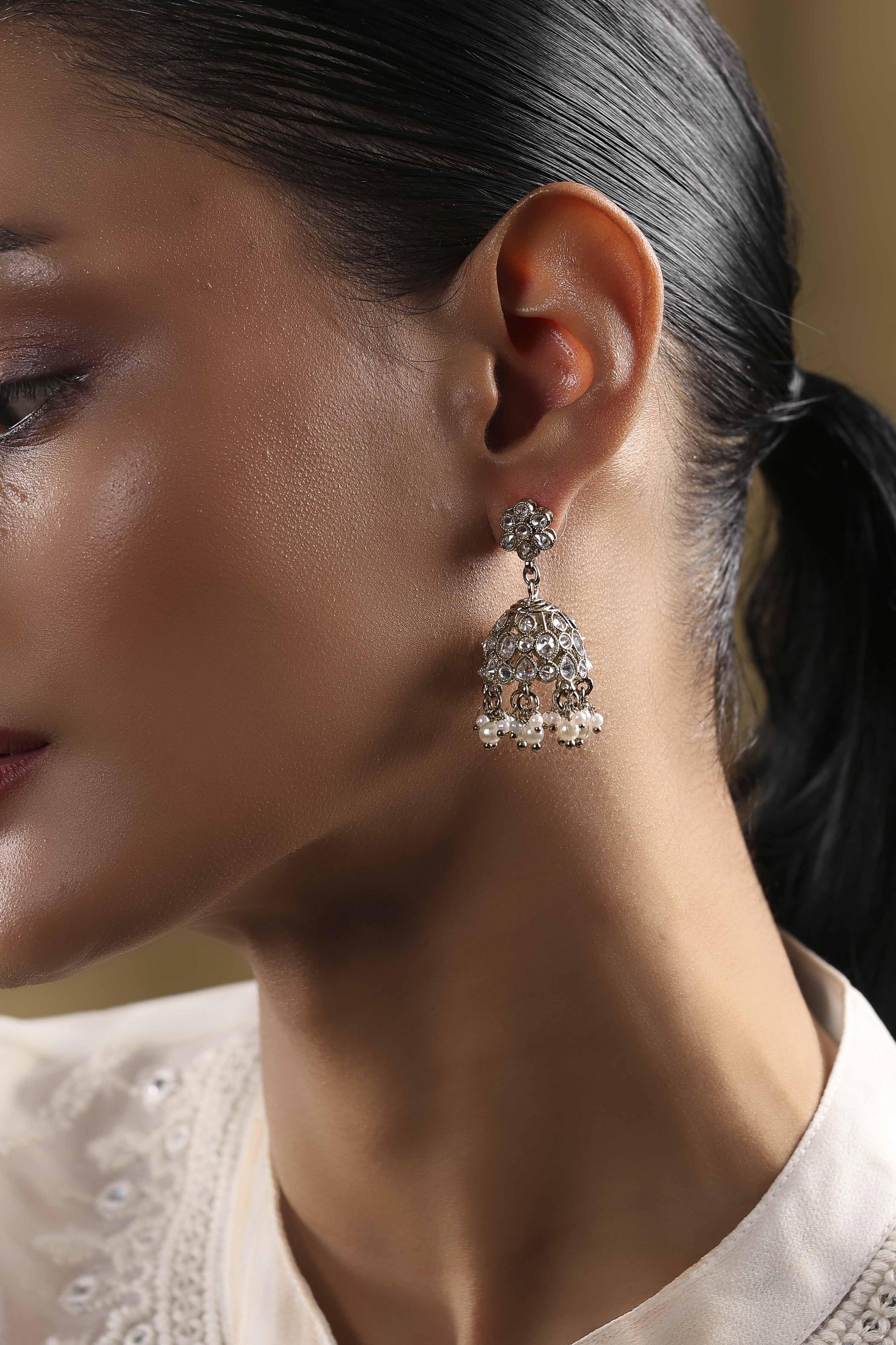 White Alloy Jhumka image number 1