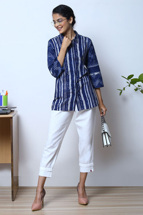 Indigo Cotton Shirt Printed Kurti image number 6