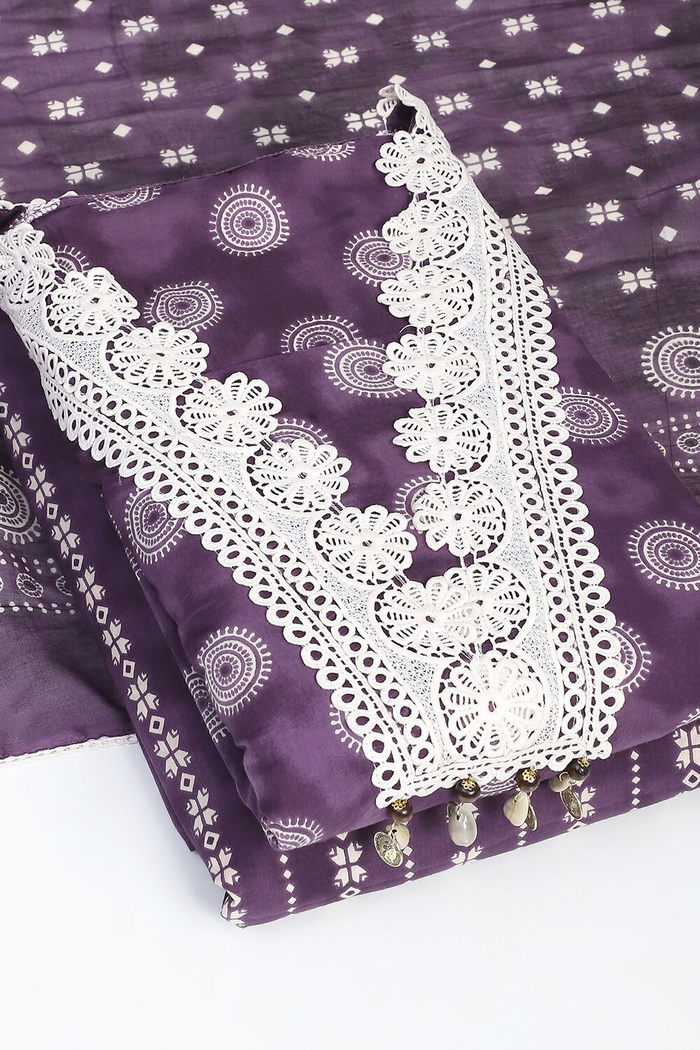 Purple Cotton Unstitched Suit Set image number 5