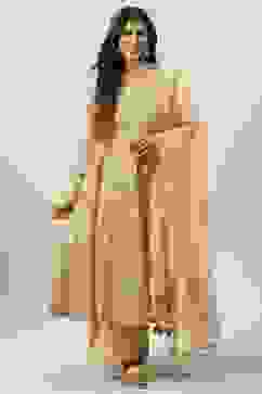 Peach Cotton Blend Straight Kurta Palazzo Suit Set image number 0