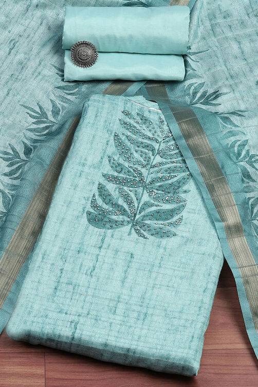 Blue Tussar Printed Unstitched Suit Set image number 0