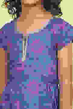 Blue Cotton Flared Printed Suit Set image number 1