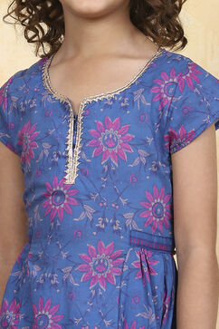 Blue Cotton Flared Printed Suit Set image number 1