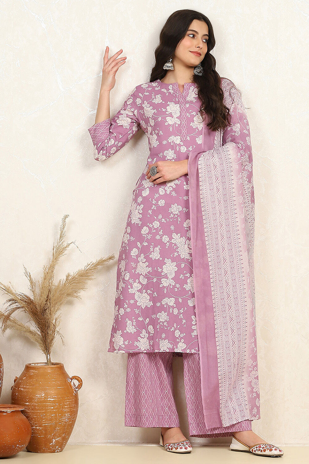 Rama Green Cotton Screen Print Unstitched Suit Set image number 1