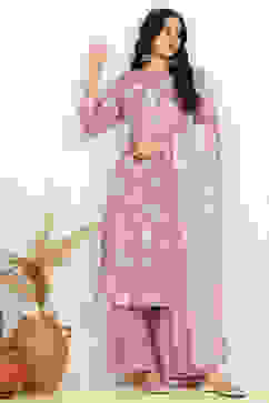 Purple Cotton Screen Print Unstitched Suit Set image number 1